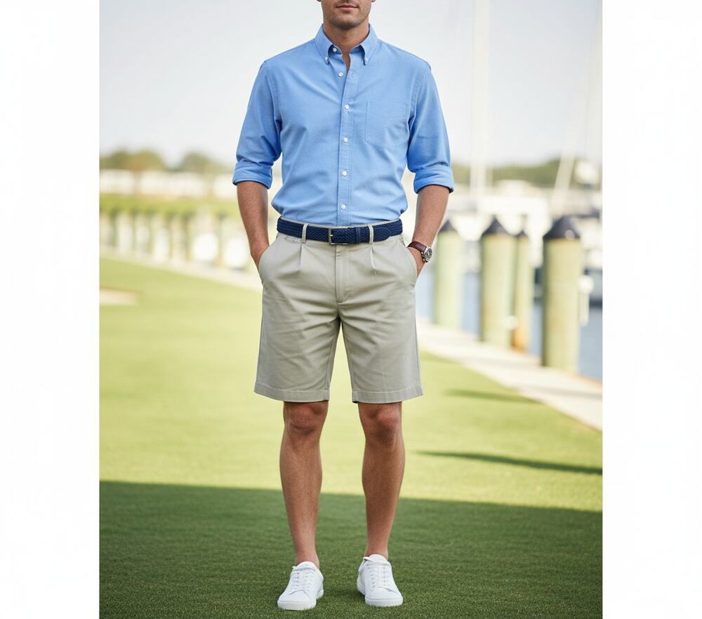 Haggar Men's 40 Beige Pleated Front Comfort Adjustable Waist Lightweight Shorts